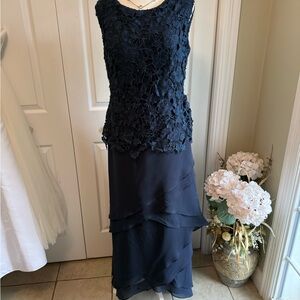Elegant Navy Lace Overlay Dress